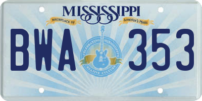 MS license plate BWA353