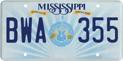 MS license plate BWA355