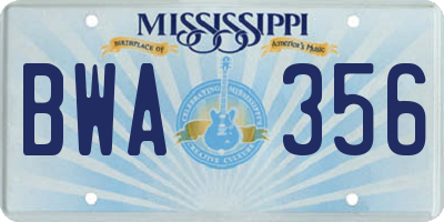 MS license plate BWA356