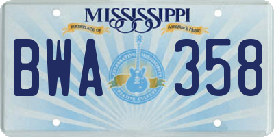MS license plate BWA358