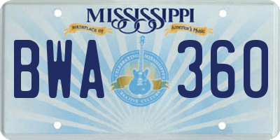 MS license plate BWA360