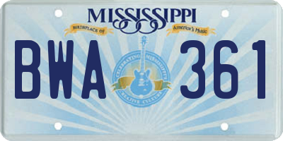 MS license plate BWA361