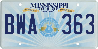 MS license plate BWA363