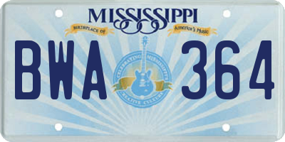 MS license plate BWA364