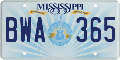 MS license plate BWA365