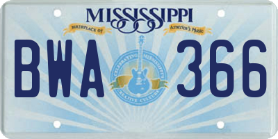 MS license plate BWA366