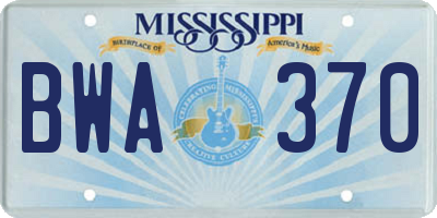 MS license plate BWA370