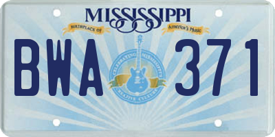MS license plate BWA371
