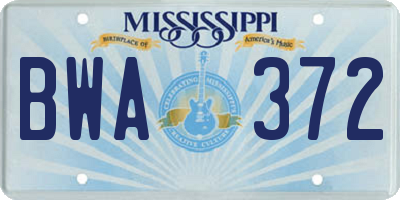 MS license plate BWA372