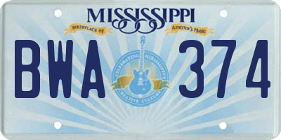 MS license plate BWA374