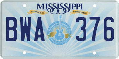 MS license plate BWA376