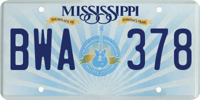 MS license plate BWA378