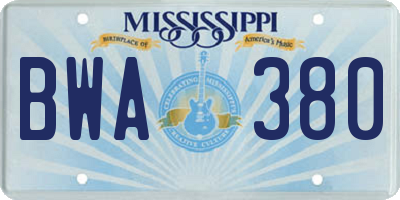 MS license plate BWA380