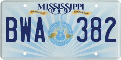 MS license plate BWA382