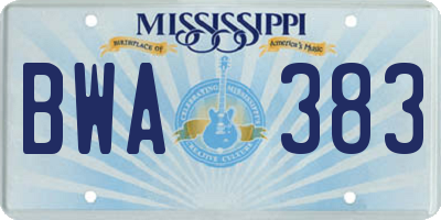 MS license plate BWA383