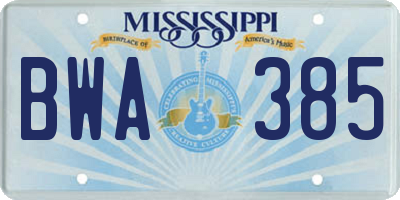 MS license plate BWA385