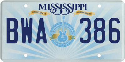 MS license plate BWA386