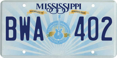 MS license plate BWA402