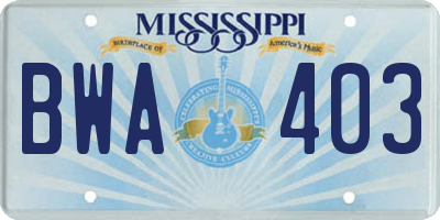 MS license plate BWA403
