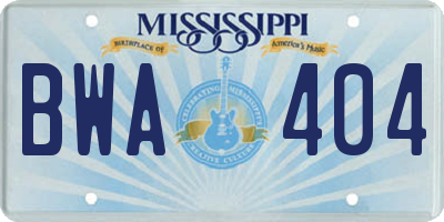 MS license plate BWA404