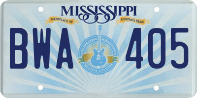 MS license plate BWA405