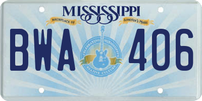 MS license plate BWA406