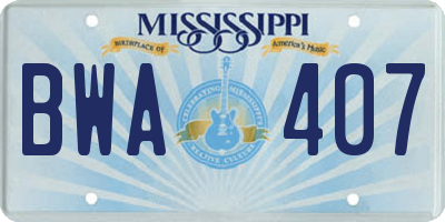MS license plate BWA407