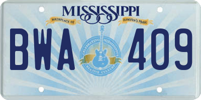 MS license plate BWA409