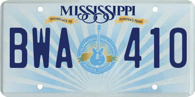 MS license plate BWA410