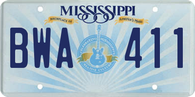 MS license plate BWA411