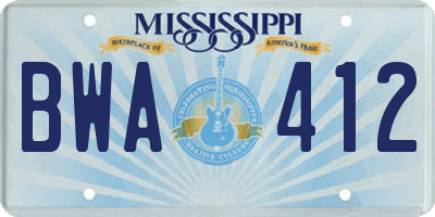 MS license plate BWA412