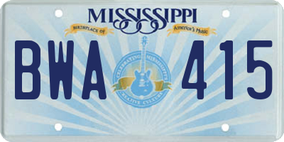 MS license plate BWA415