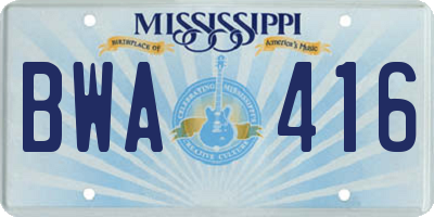 MS license plate BWA416