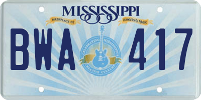 MS license plate BWA417