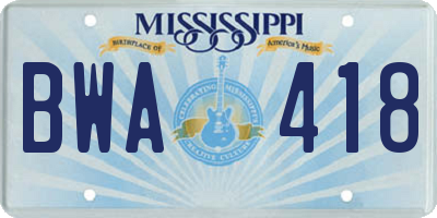 MS license plate BWA418