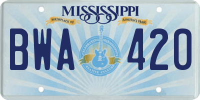 MS license plate BWA420