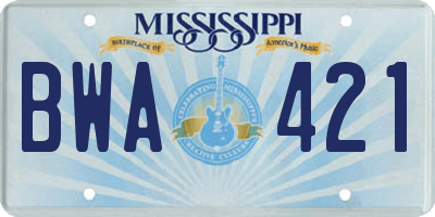 MS license plate BWA421