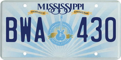 MS license plate BWA430