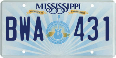 MS license plate BWA431