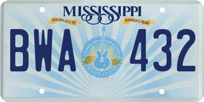 MS license plate BWA432