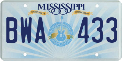 MS license plate BWA433