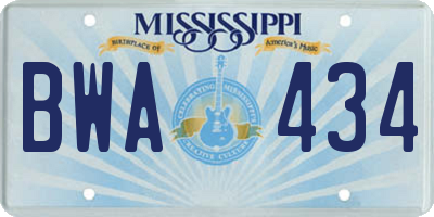 MS license plate BWA434