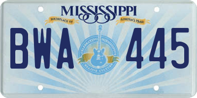 MS license plate BWA445