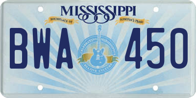 MS license plate BWA450