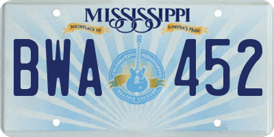 MS license plate BWA452