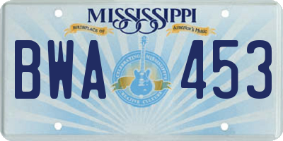 MS license plate BWA453
