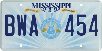 MS license plate BWA454