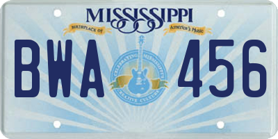 MS license plate BWA456