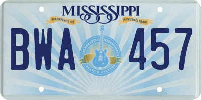 MS license plate BWA457