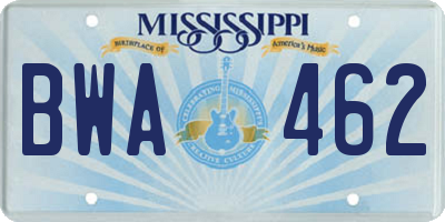 MS license plate BWA462